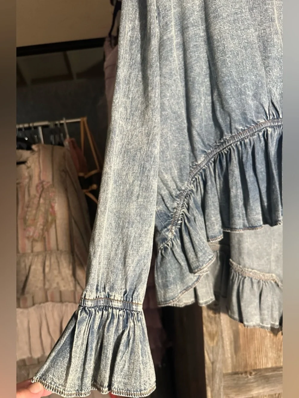 A Rare Bird Ruffled Light-weight Denim-Style Top - Picture 5 of 5